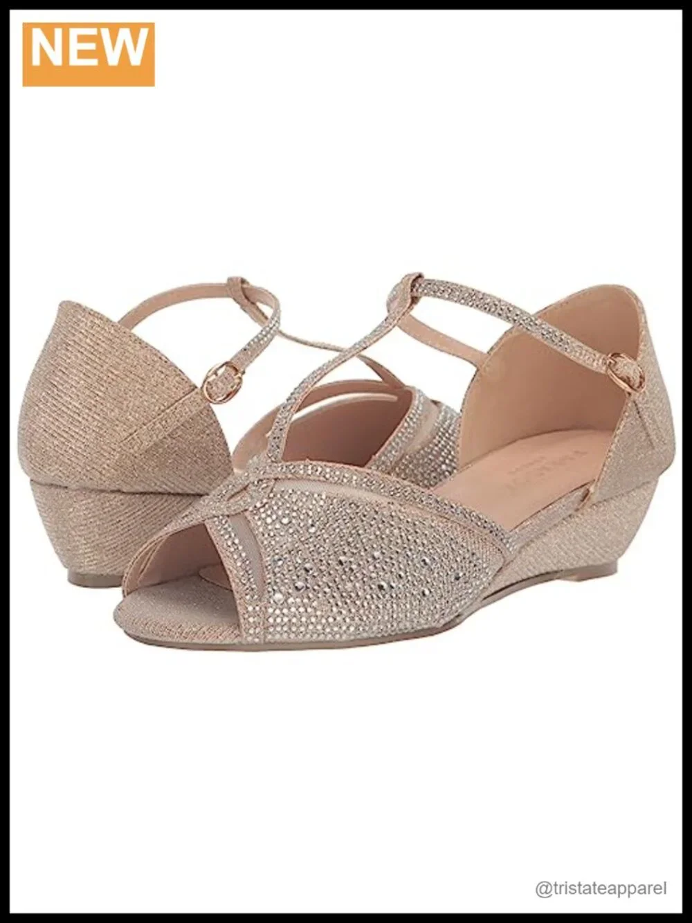 Wedge Sandal T-Strap Open Toe Buckle Glitter Jewels Bridal